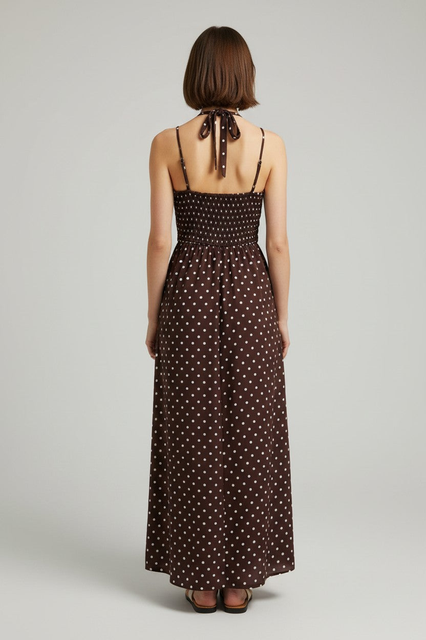 Robe Longue Col Halter Élégante Amondar, coloris Marron, vue 2