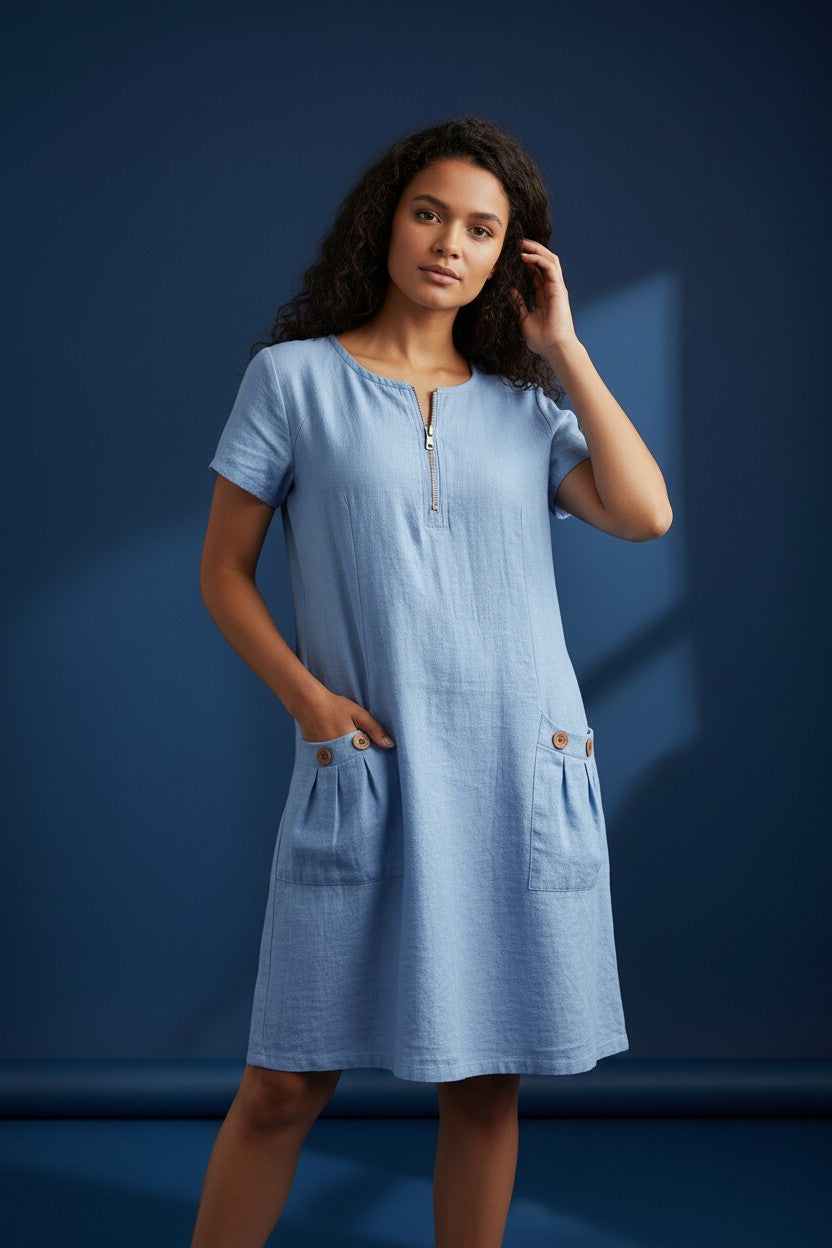 Robe Poches Boutonnées Amondar, coloris Bleu Ciel, vue 1