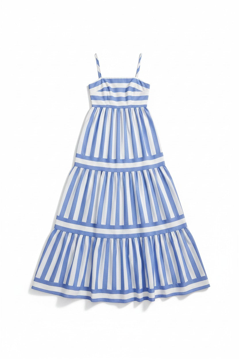 Robe Longue à Bretelles Rayée Amondar, coloris Bleu, vue 4