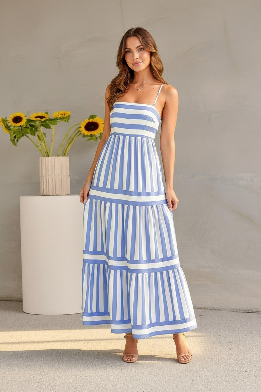 Robe Longue à Bretelles Rayée Amondar, coloris Bleu, vue 1