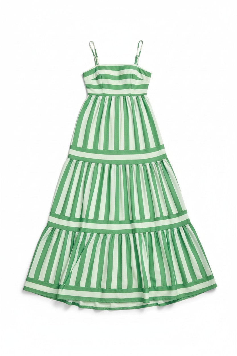 Robe Longue à Bretelles Rayée Amondar, coloris Vert, vue 4