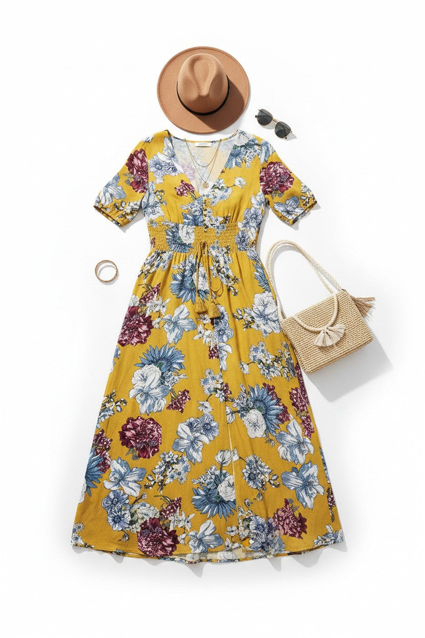 Robe Fleurie Col V Amondar, coloris Jaune, vue 4