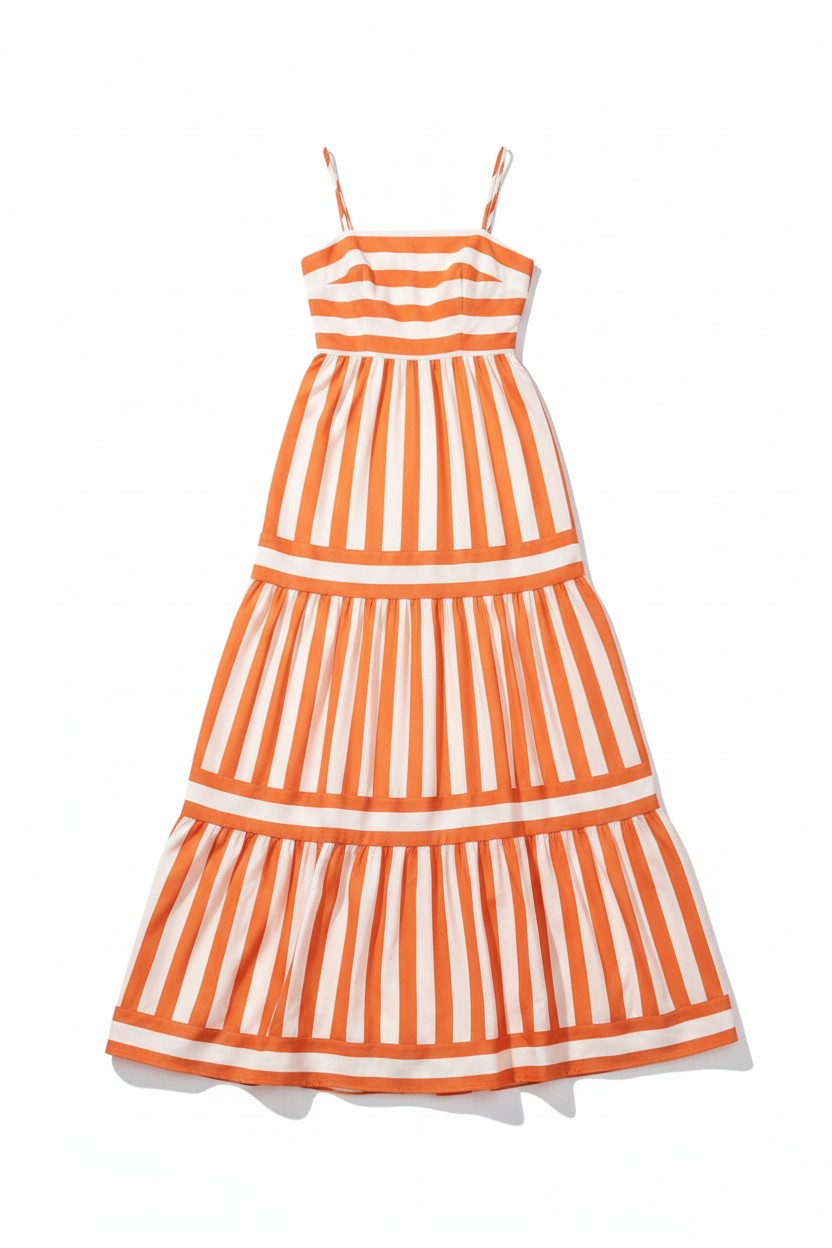 Robe Longue à Bretelles Rayée Amondar, coloris Orange, vue 4