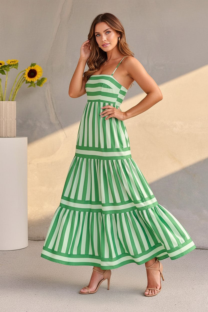 Robe Longue à Bretelles Rayée Amondar, coloris Vert, vue 2