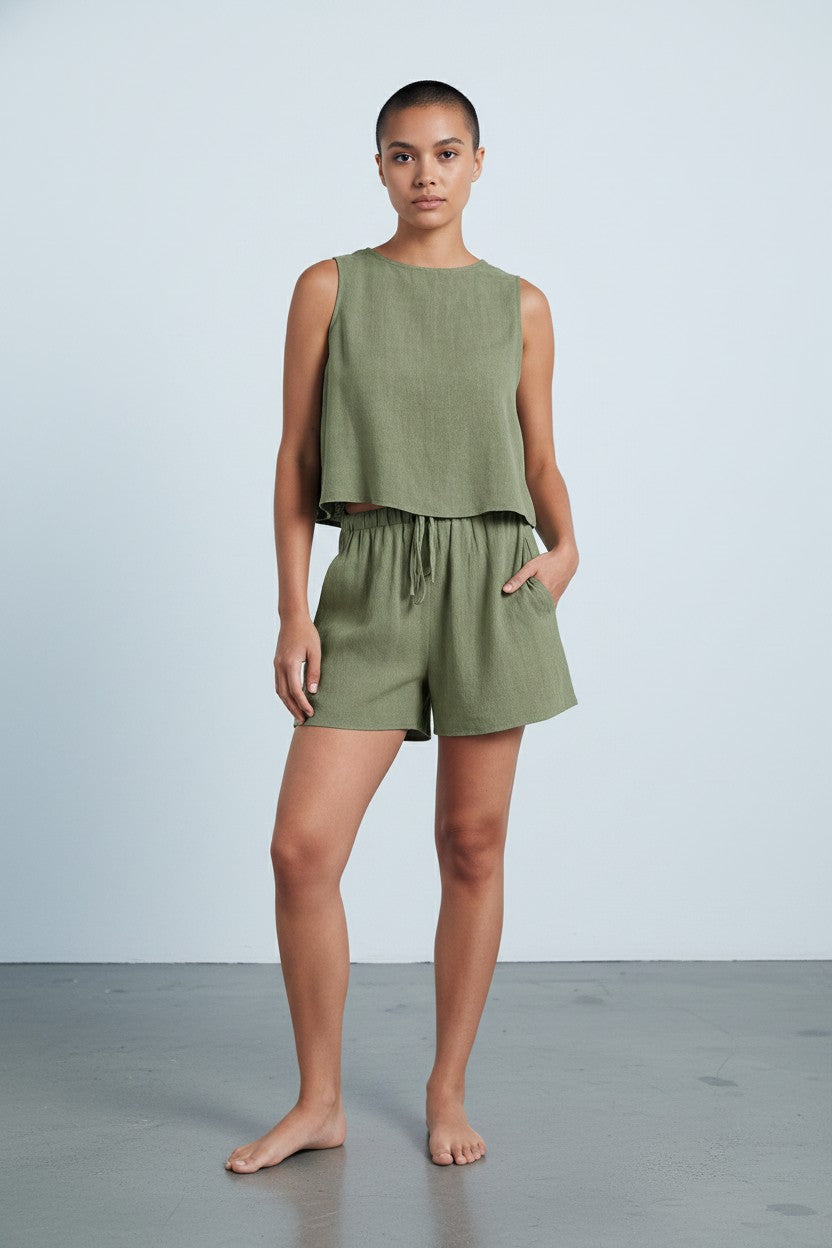 Ensemble Débardeur & Short Cordon Amondar, coloris Vert, vue 2