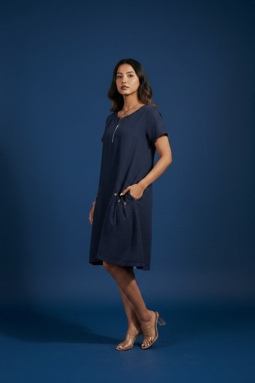 Robe Poches Boutonnées Amondar, coloris Bleu Marine, vue 1