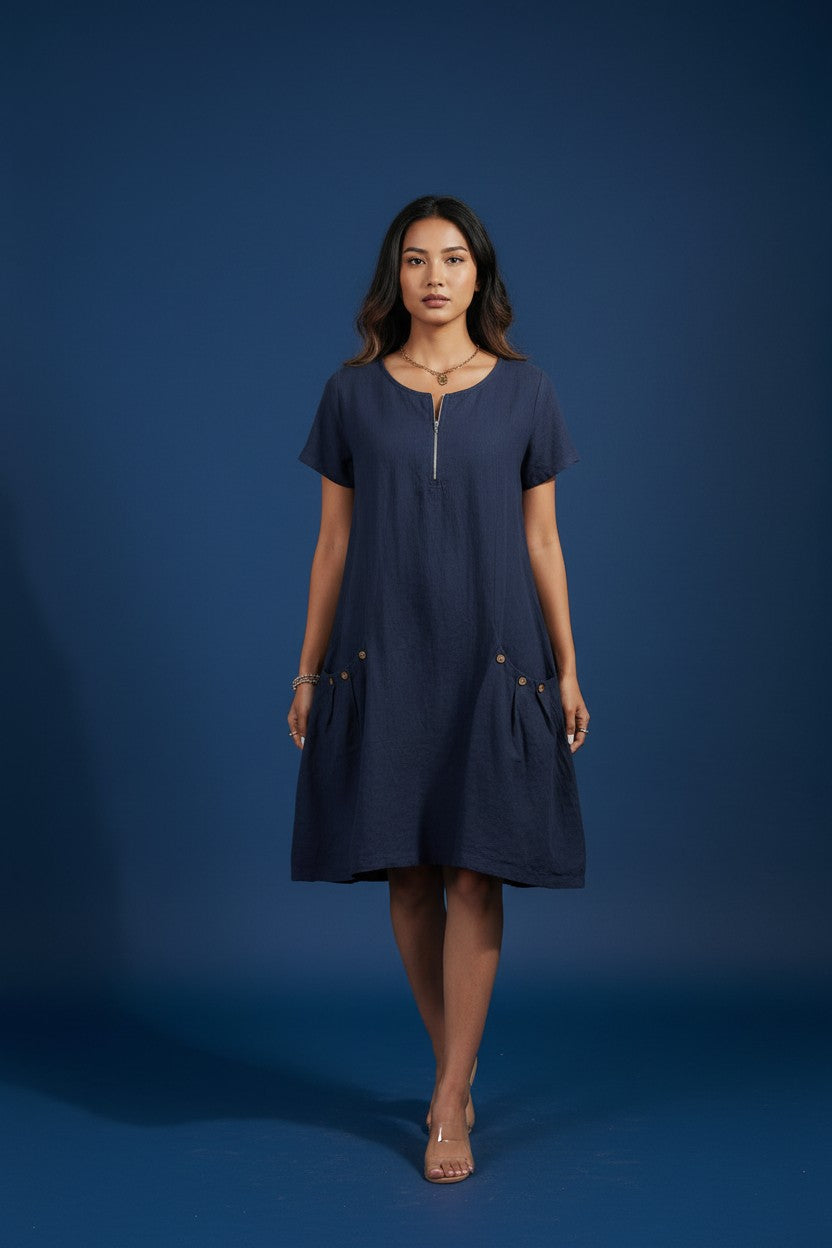 Robe Poches Boutonnées Amondar, coloris Bleu Marine, vue 2