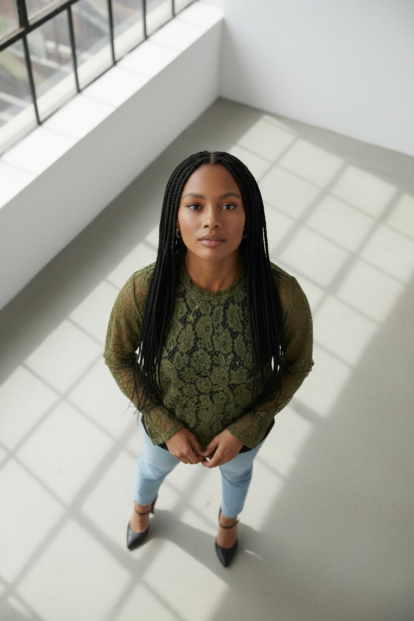 Blouse Dentelle Ajourée Amondar, coloris Vert, vue 2