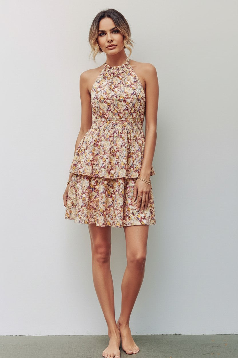 Robe Bohème Col Halter Dos Nu Amondar, coloris Rose Abricot, vue 1