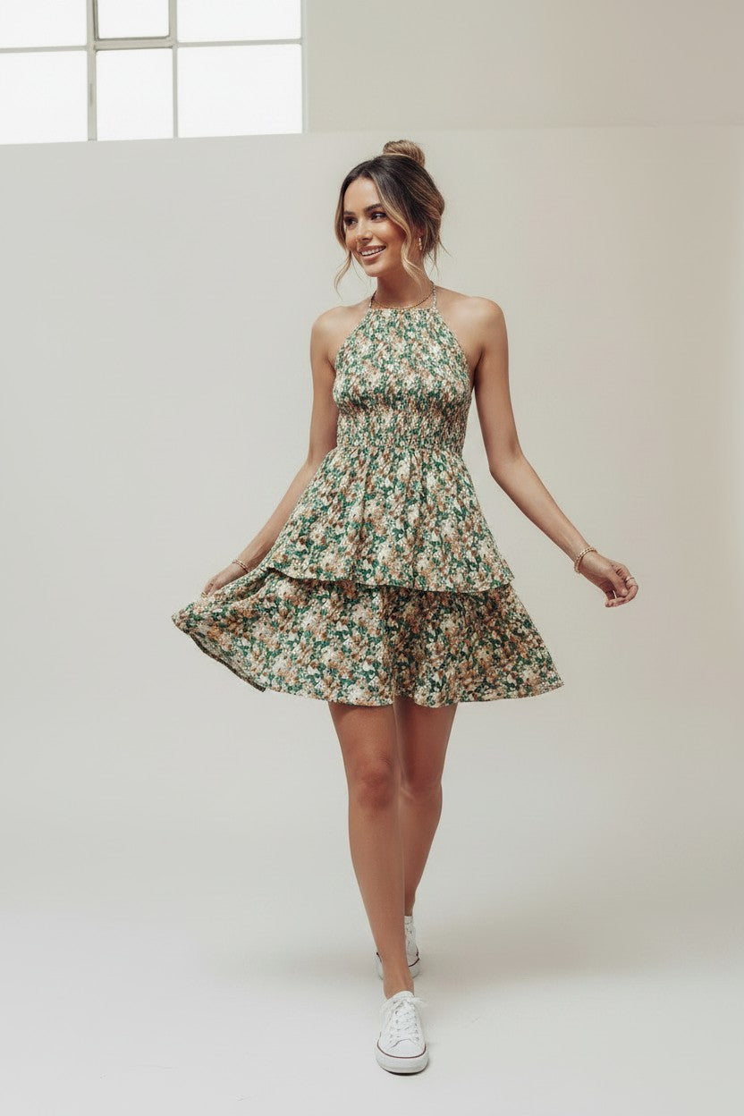 Robe Bohème Col Halter Dos Nu Amondar, coloris Vert Abricot, vue 4