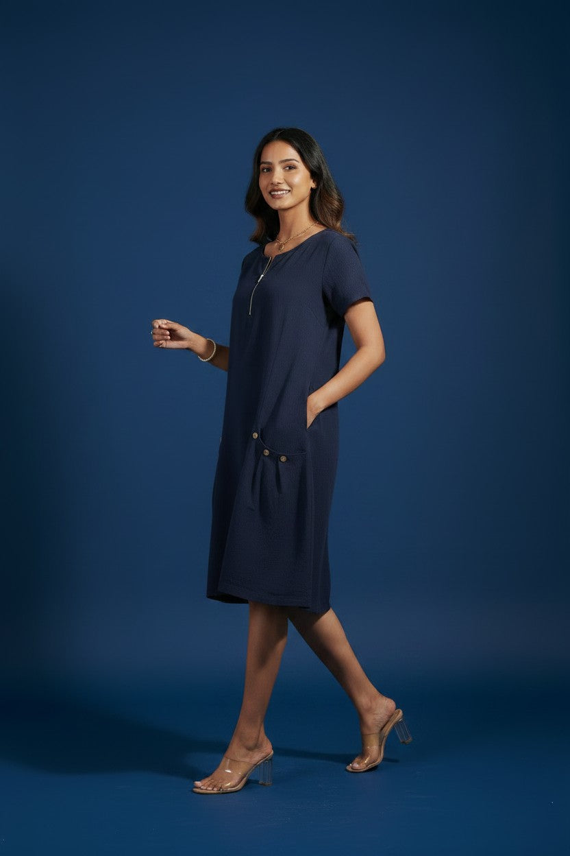 Robe Poches Boutonnées Amondar, coloris Bleu Marine, vue 3