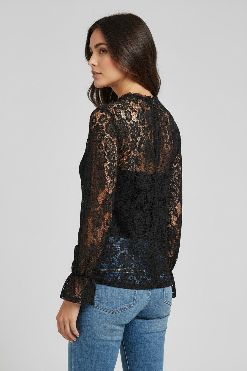 Blouse Dentelle Ajourée Amondar, coloris Noir, vue 3