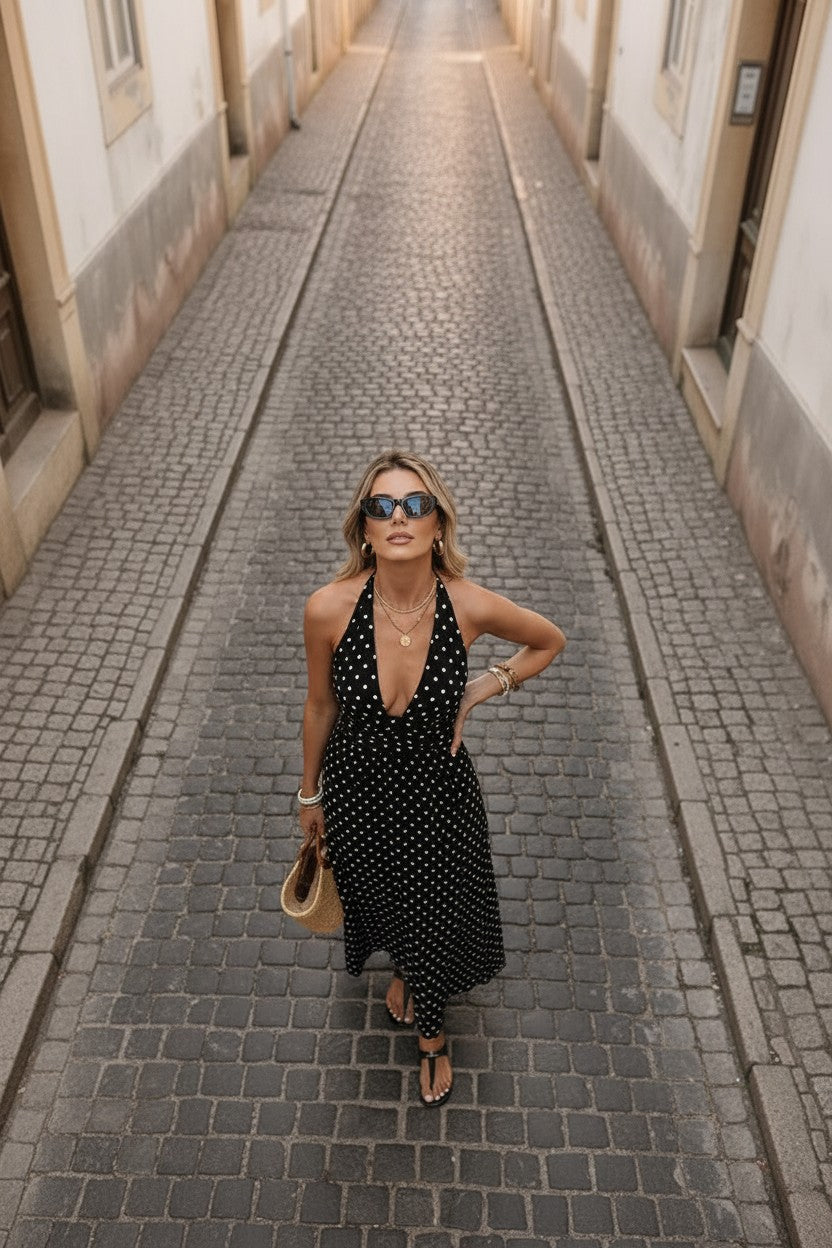 Robe Longue Col Halter Élégante Amondar, coloris Noir, vue 4