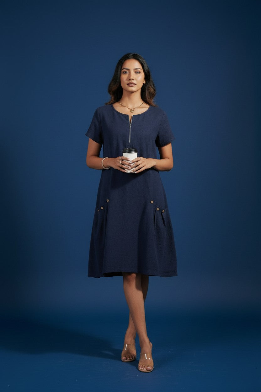 Robe Poches Boutonnées Amondar, coloris Bleu Marine, vue 4