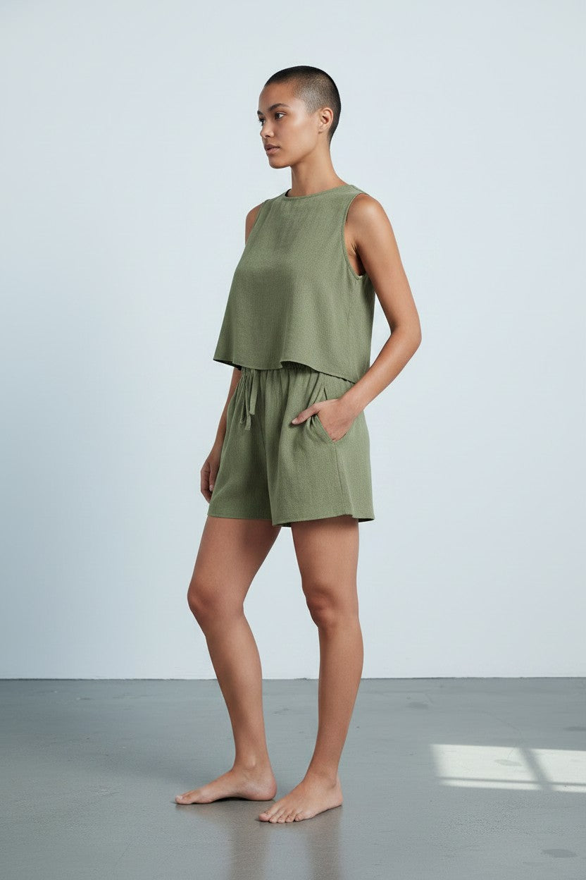 Ensemble Débardeur & Short Cordon Amondar, coloris Vert, vue 3