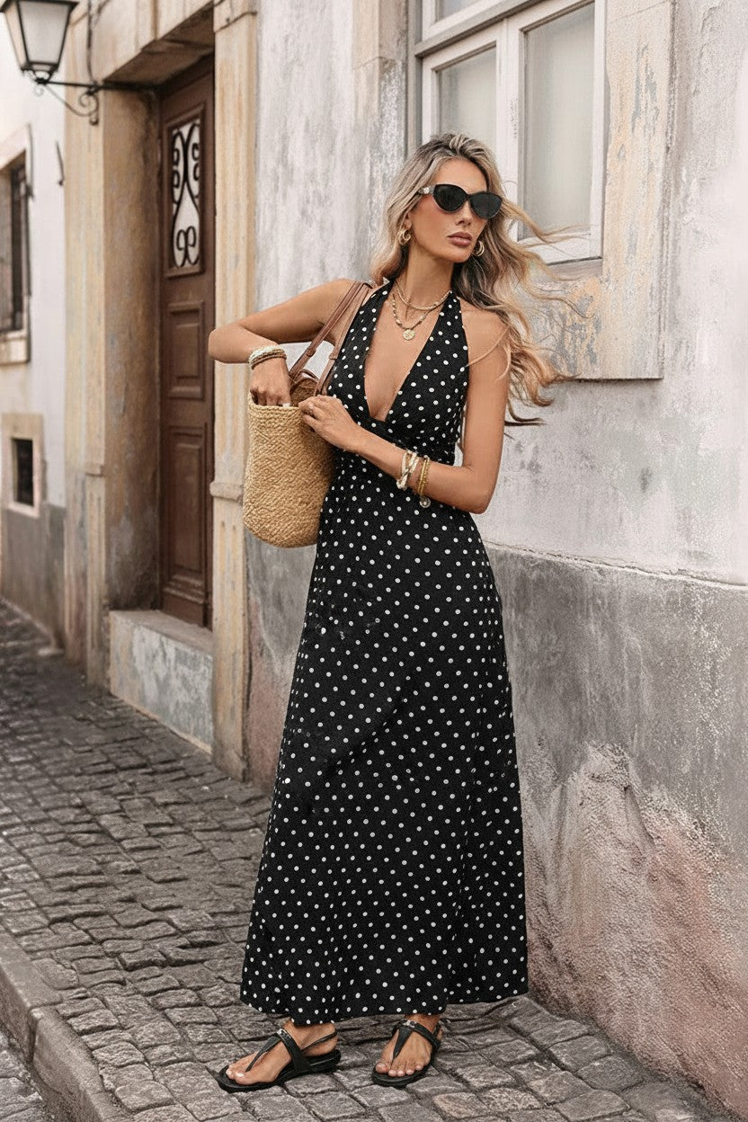 Robe Longue Col Halter Élégante Amondar, coloris Noir, vue 1