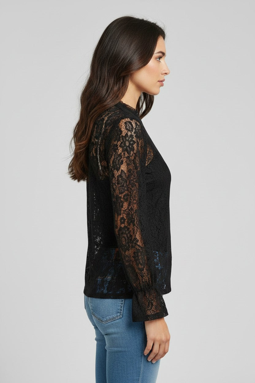 Blouse Dentelle Ajourée Amondar, coloris Noir, vue 2