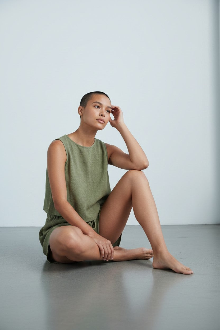 Ensemble Débardeur & Short Cordon Amondar, coloris Vert, vue 4