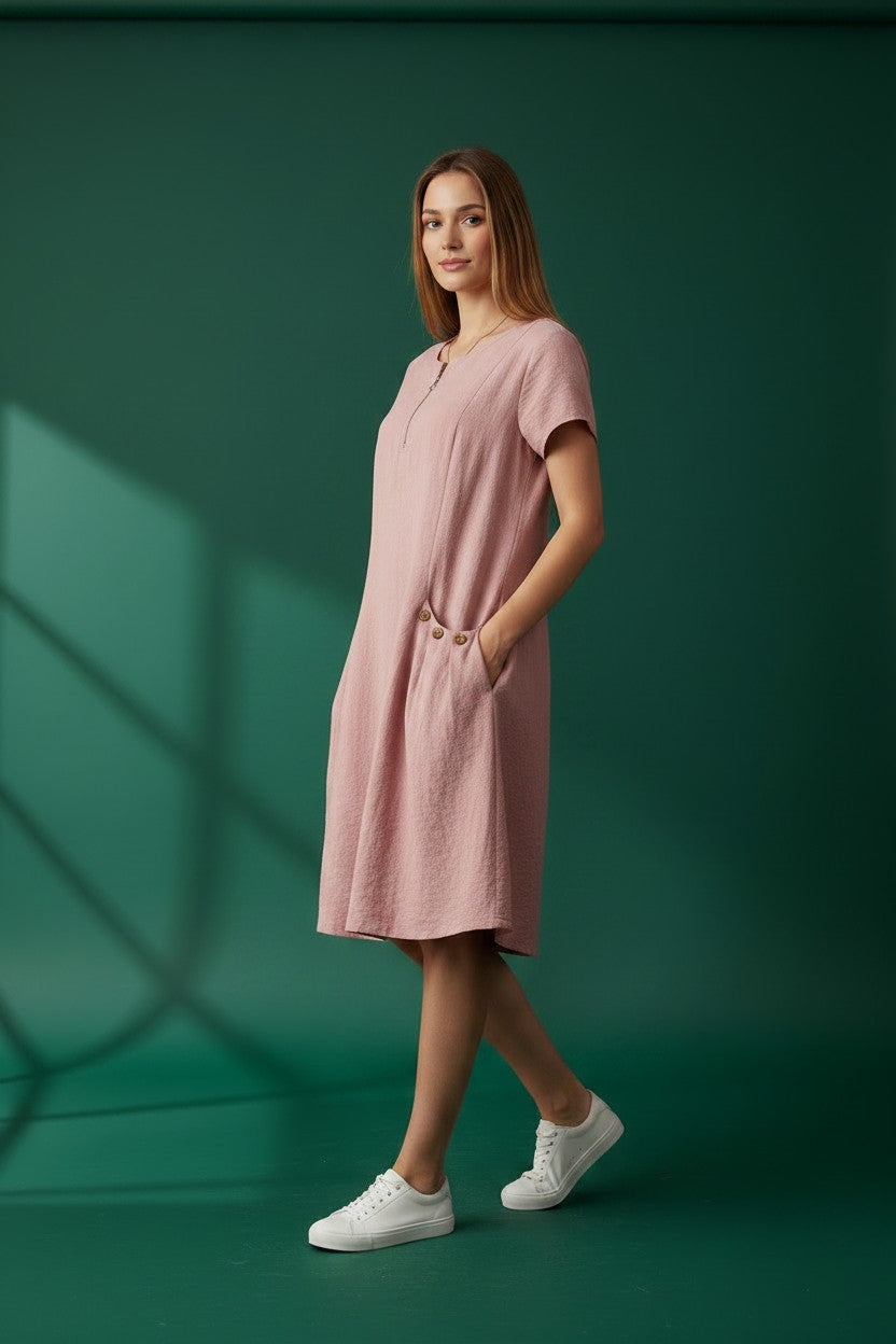 Robe Poches Boutonnées Amondar, coloris Rose, vue 1