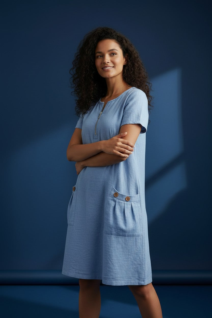 Robe Poches Boutonnées Amondar, coloris Bleu Ciel, vue 2