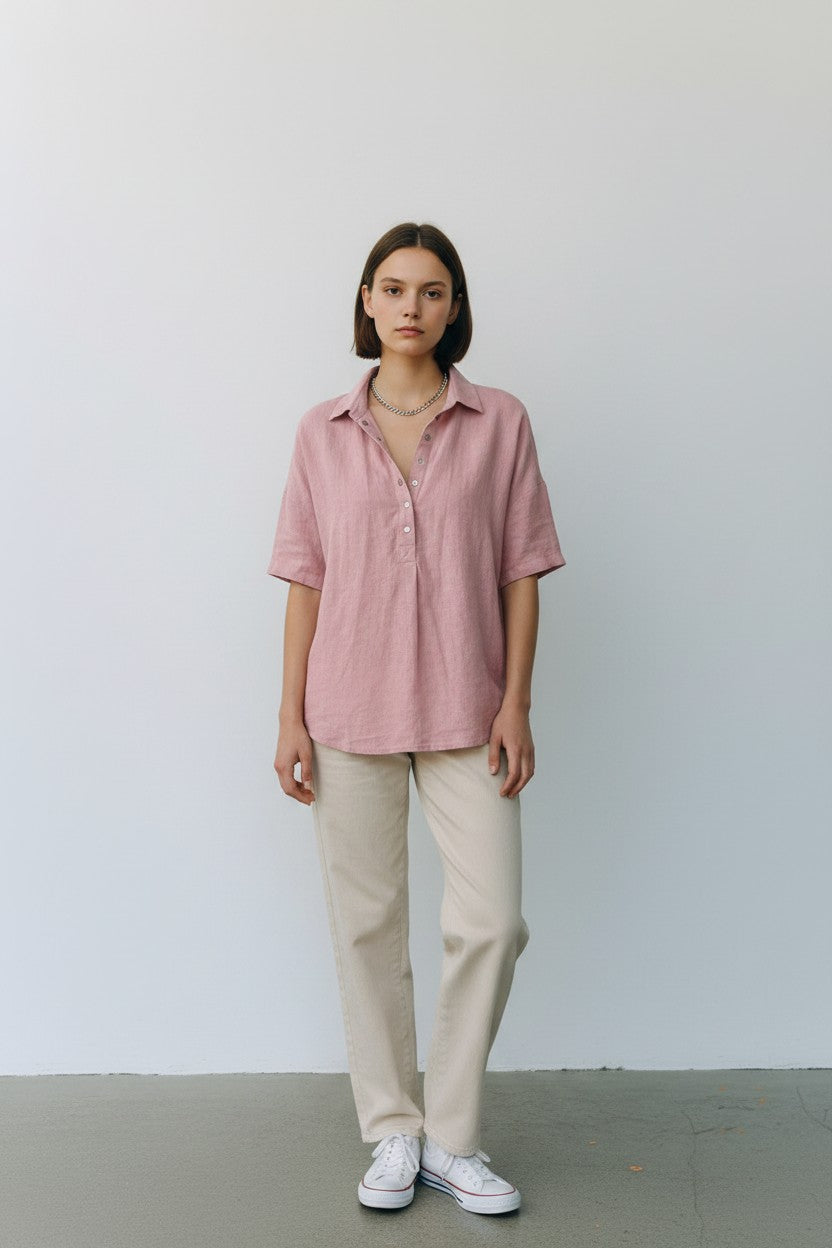 Blouse Col chemise Amondar, portée par mannequin