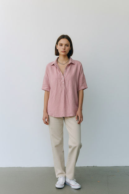 Blouse Col chemise Amondar, portée par mannequin