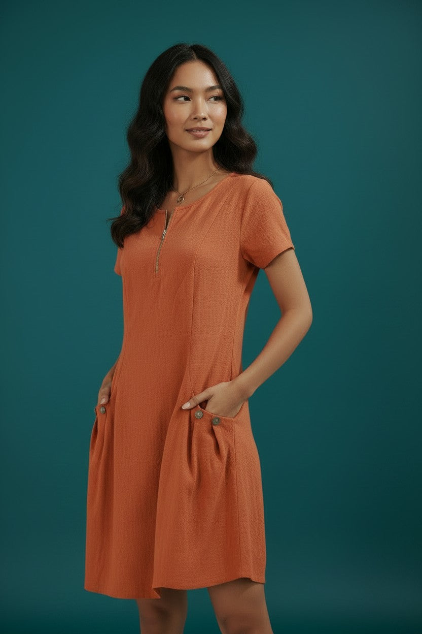 Robe Poches Boutonnées Amondar, coloris Orange, vue 1
