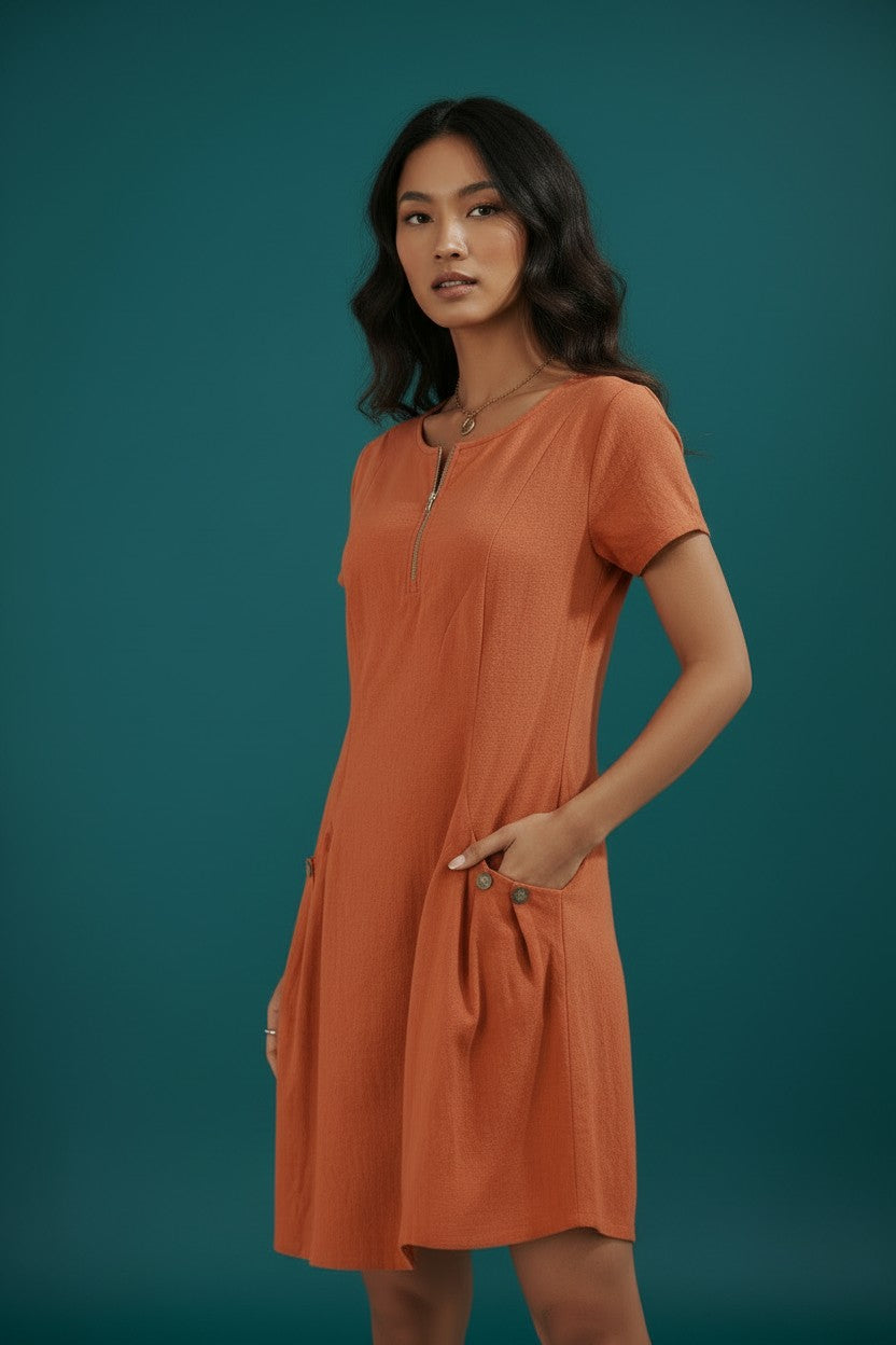 Robe Poches Boutonnées Amondar, coloris Orange, vue 2