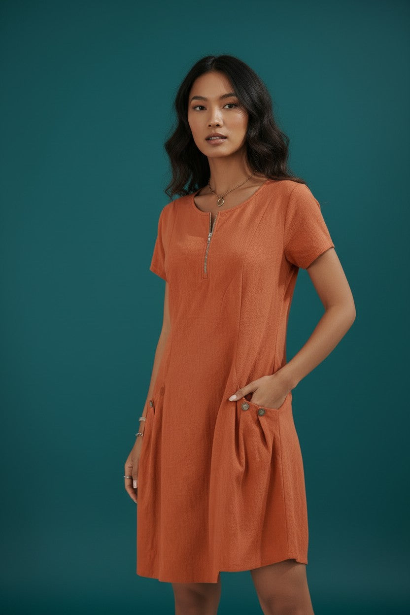 Robe Poches Boutonnées Amondar, coloris Orange, vue 3