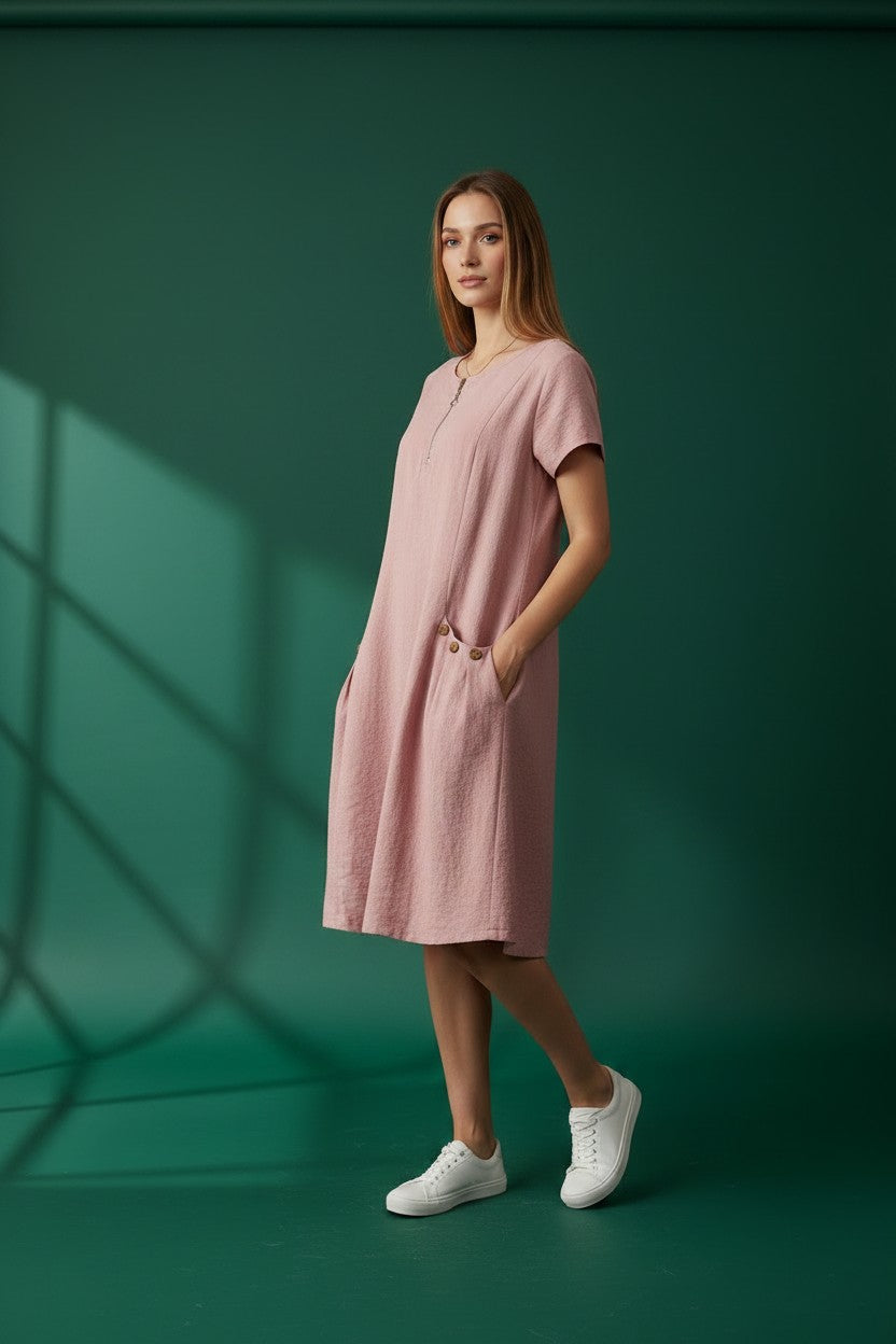 Robe Poches Boutonnées Amondar, coloris Rose, vue 2