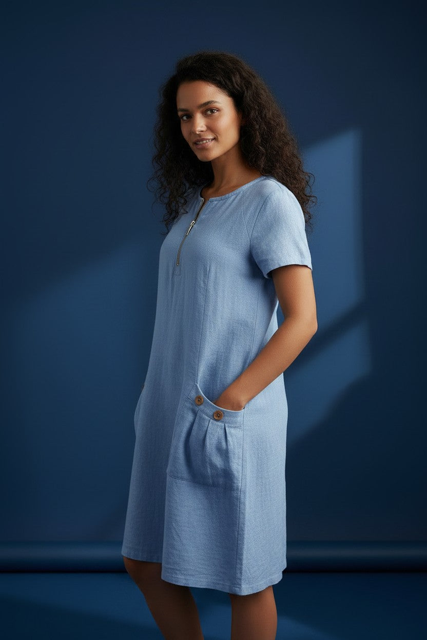 Robe Poches Boutonnées Amondar, coloris Bleu Ciel, vue 4