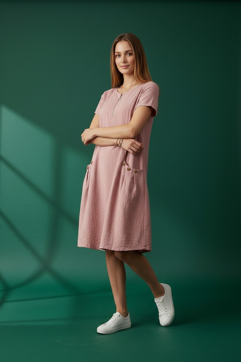 Robe Poches Boutonnées Amondar, coloris Rose, vue 3