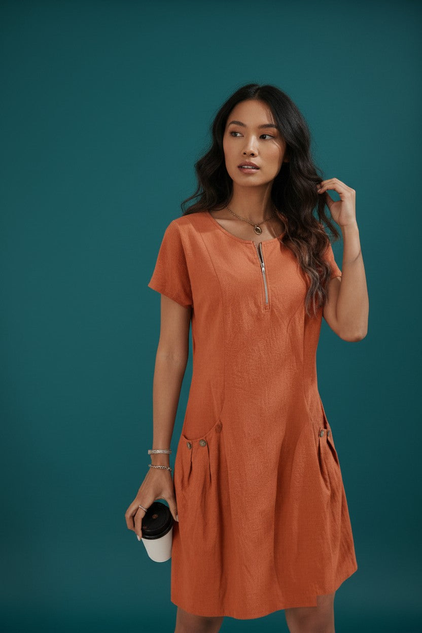 Robe Poches Boutonnées Amondar, coloris Orange, vue 4