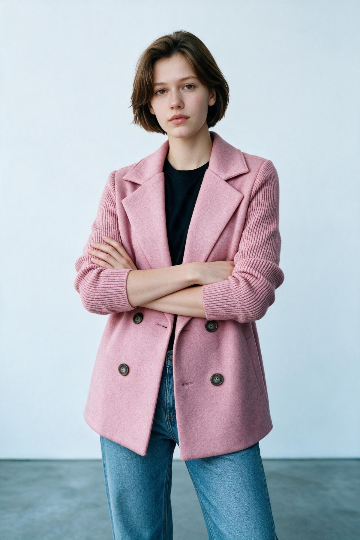 Veste croisée à manches en maille Amondar, coloris Rose, vue 1