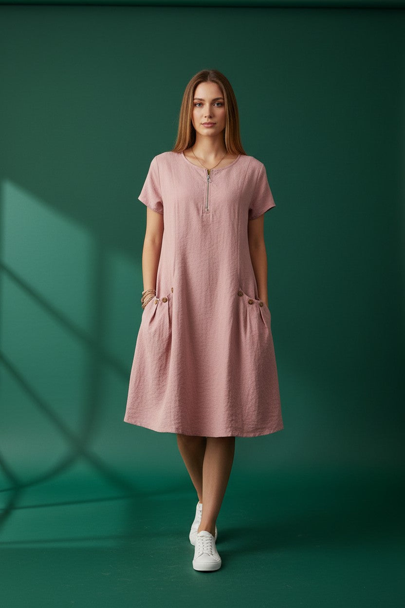 Robe Poches Boutonnées Amondar, coloris Rose, vue 4