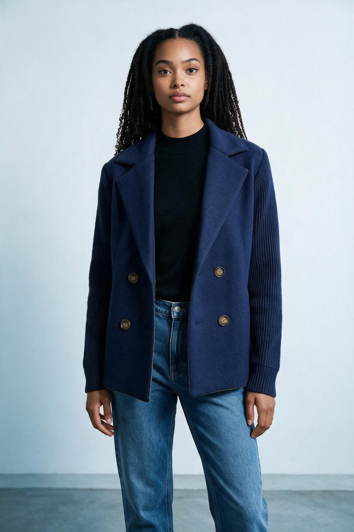Veste croisée à manches en maille Amondar, coloris Bleu Marine, vue 1