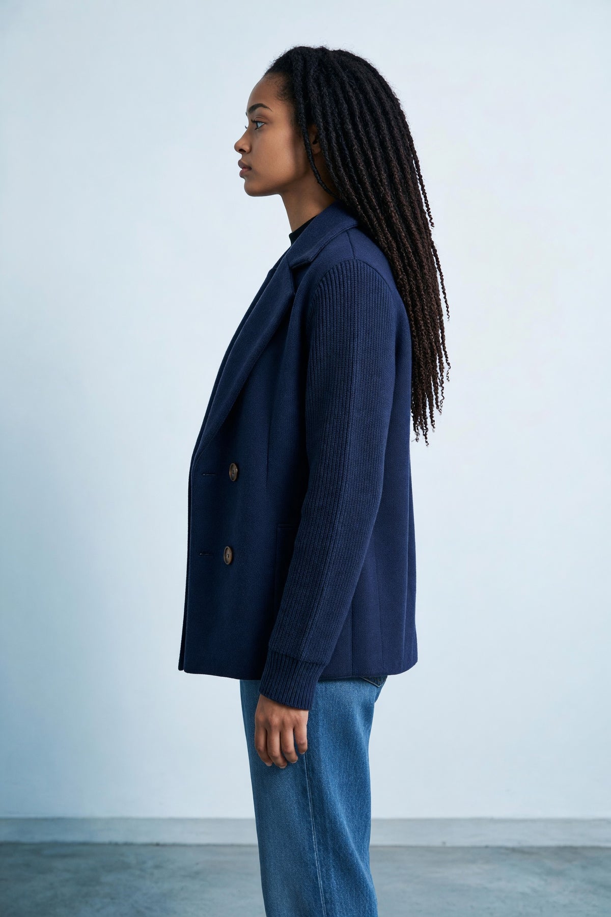 Veste croisée à manches en maille Amondar, coloris Bleu Marine, vue 2