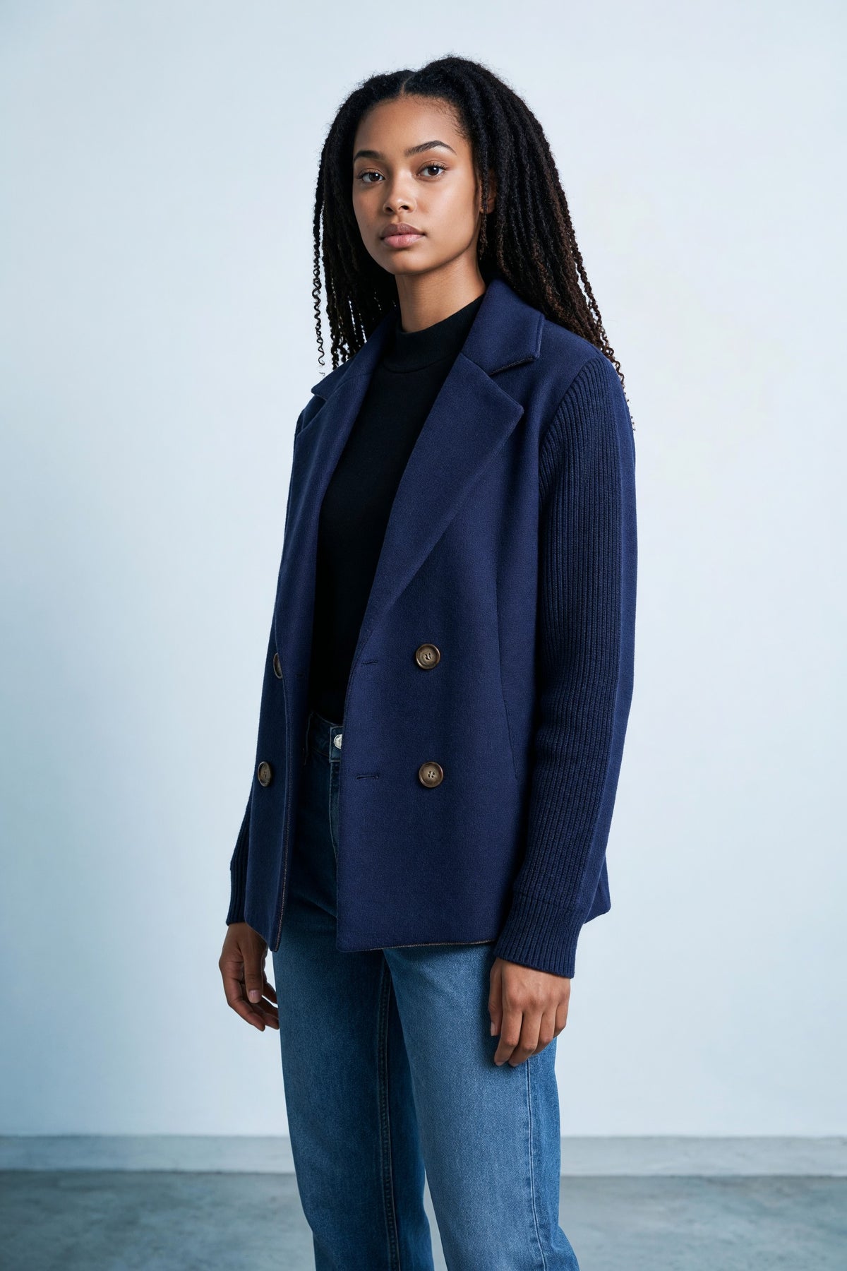 Veste croisée à manches en maille Amondar, coloris Bleu Marine, vue 3