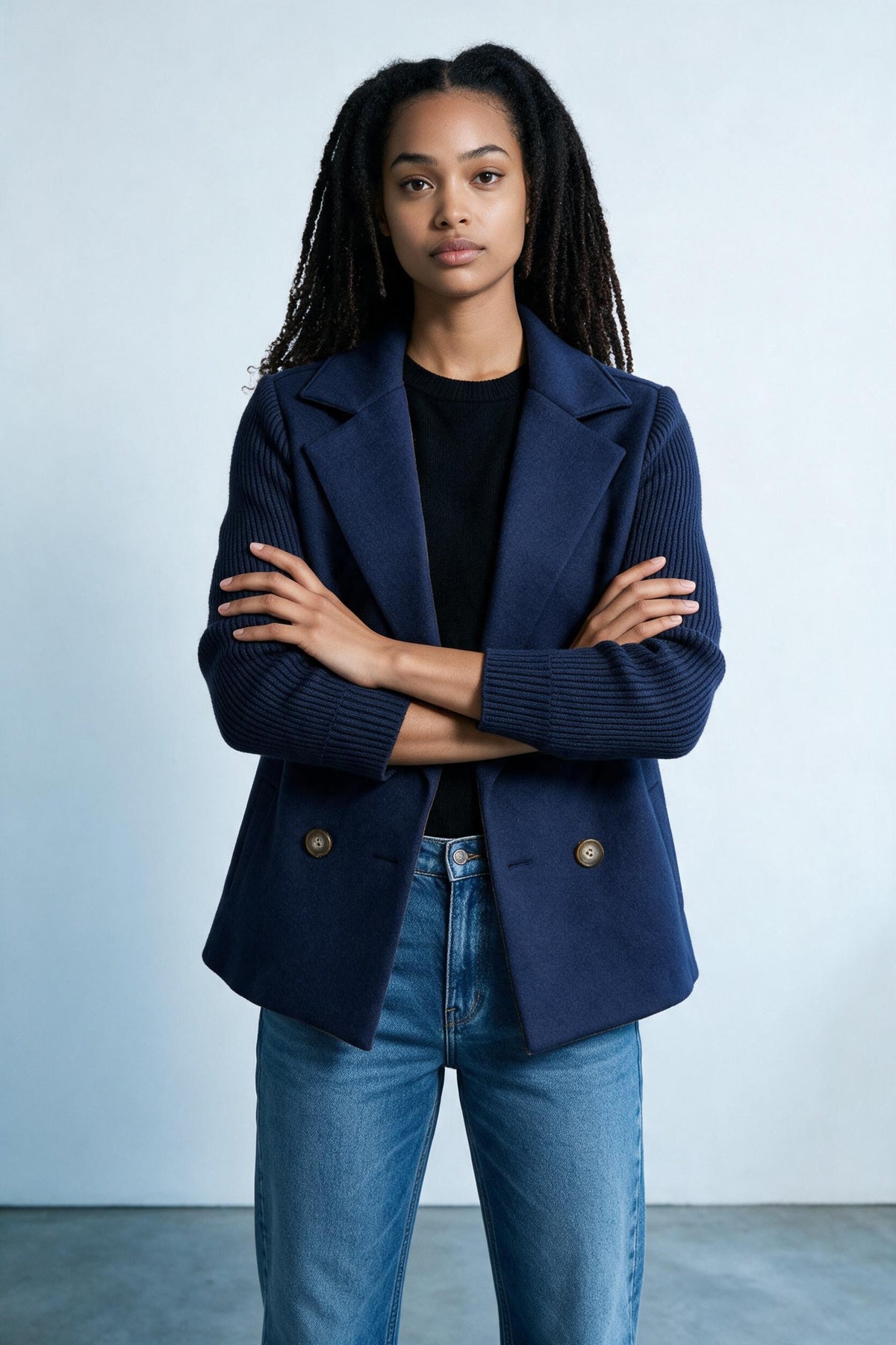 Veste croisée à manches en maille Amondar, coloris Bleu Marine, vue 4