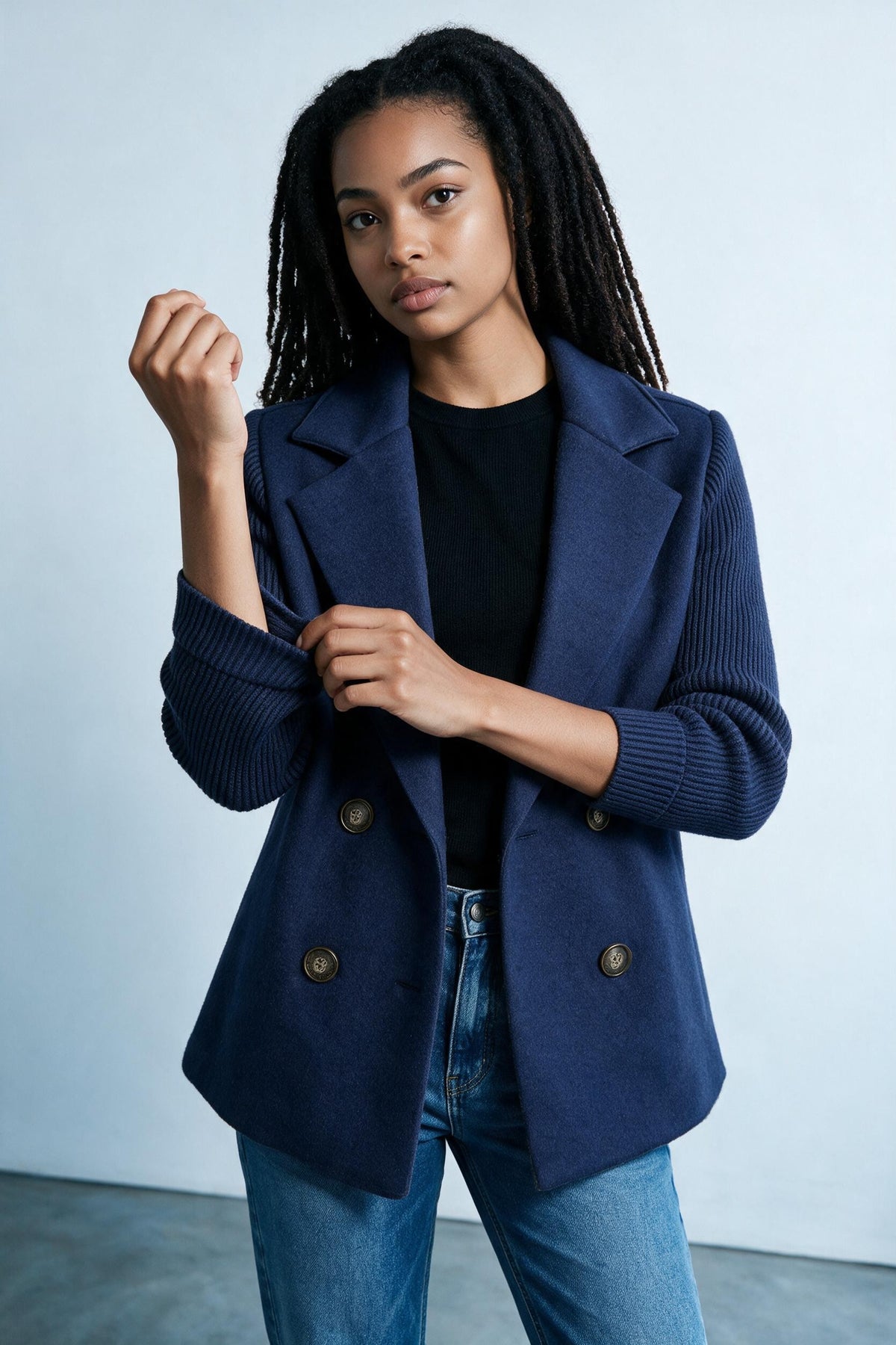 Veste croisée à manches en maille Amondar, coloris Bleu Marine, vue 5