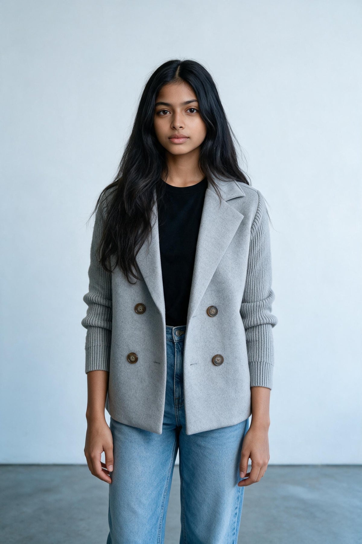 Veste croisée à manches en maille Amondar, coloris Gris, vue 1