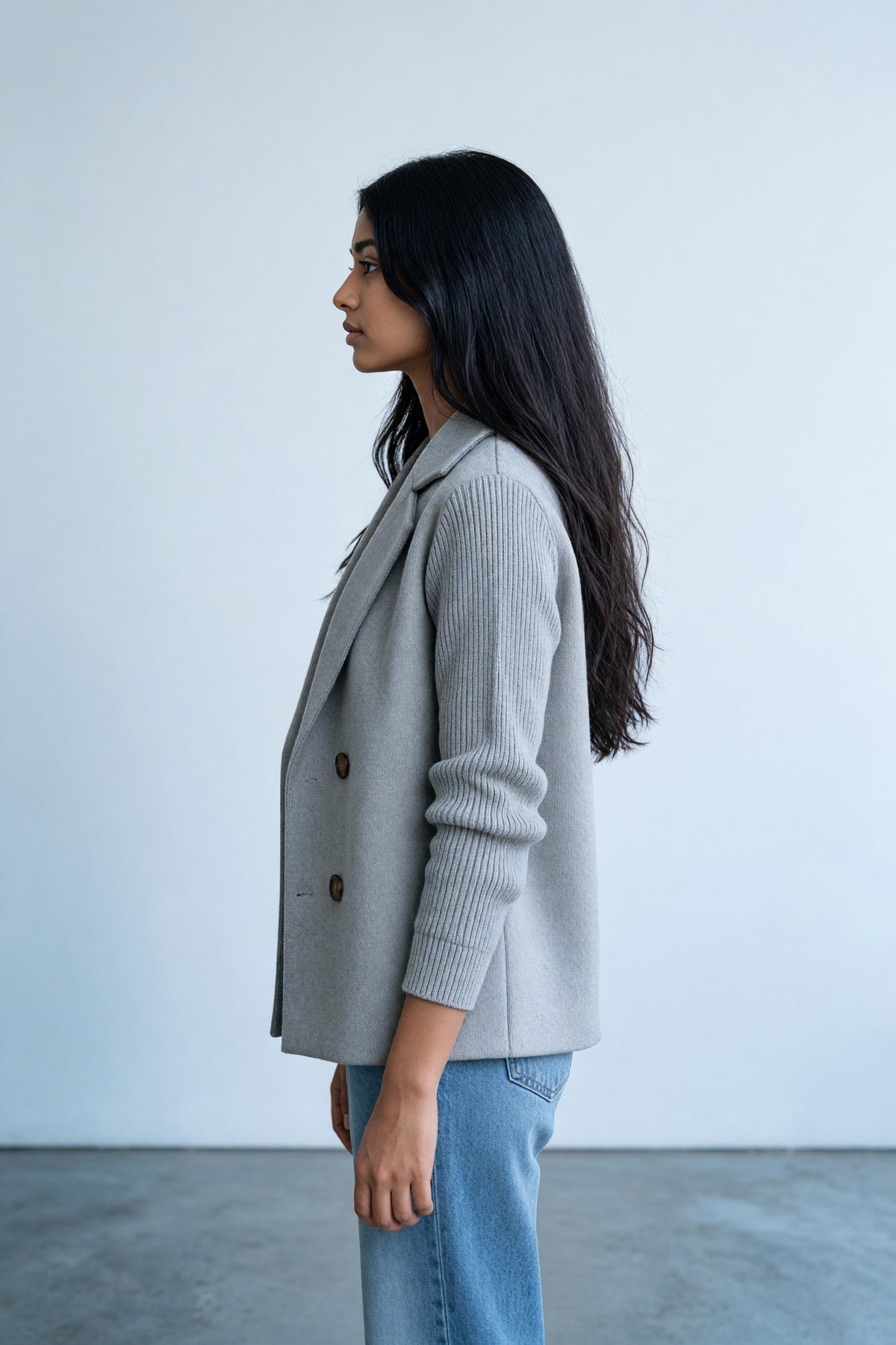 Veste croisée à manches en maille Amondar, coloris Gris, vue 2