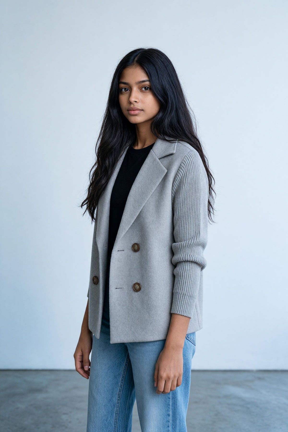 Veste croisée à manches en maille Amondar, coloris Gris, vue 3