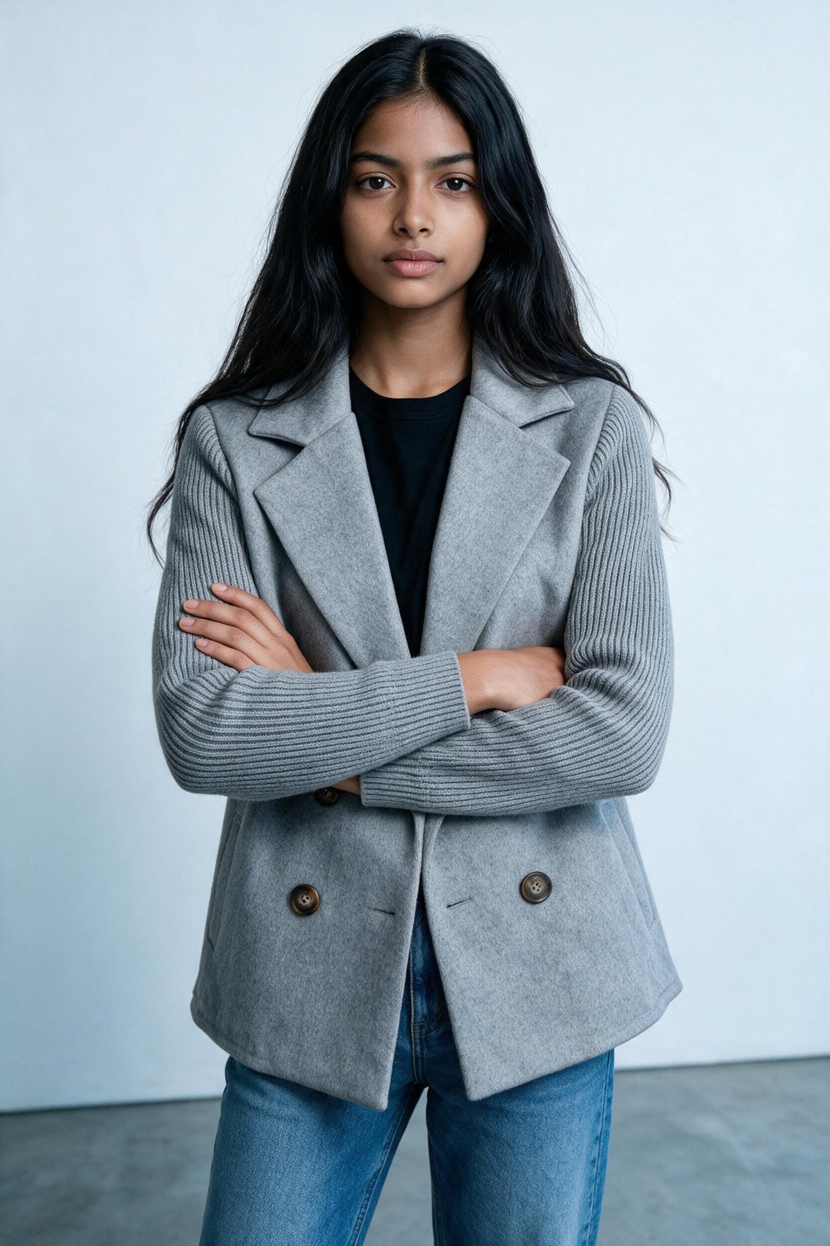 Veste croisée à manches en maille Amondar, coloris Gris, vue 4