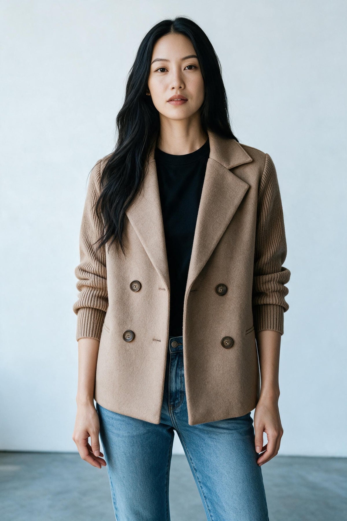 Veste croisée à manches en maille Amondar, coloris Marron, vue 1
