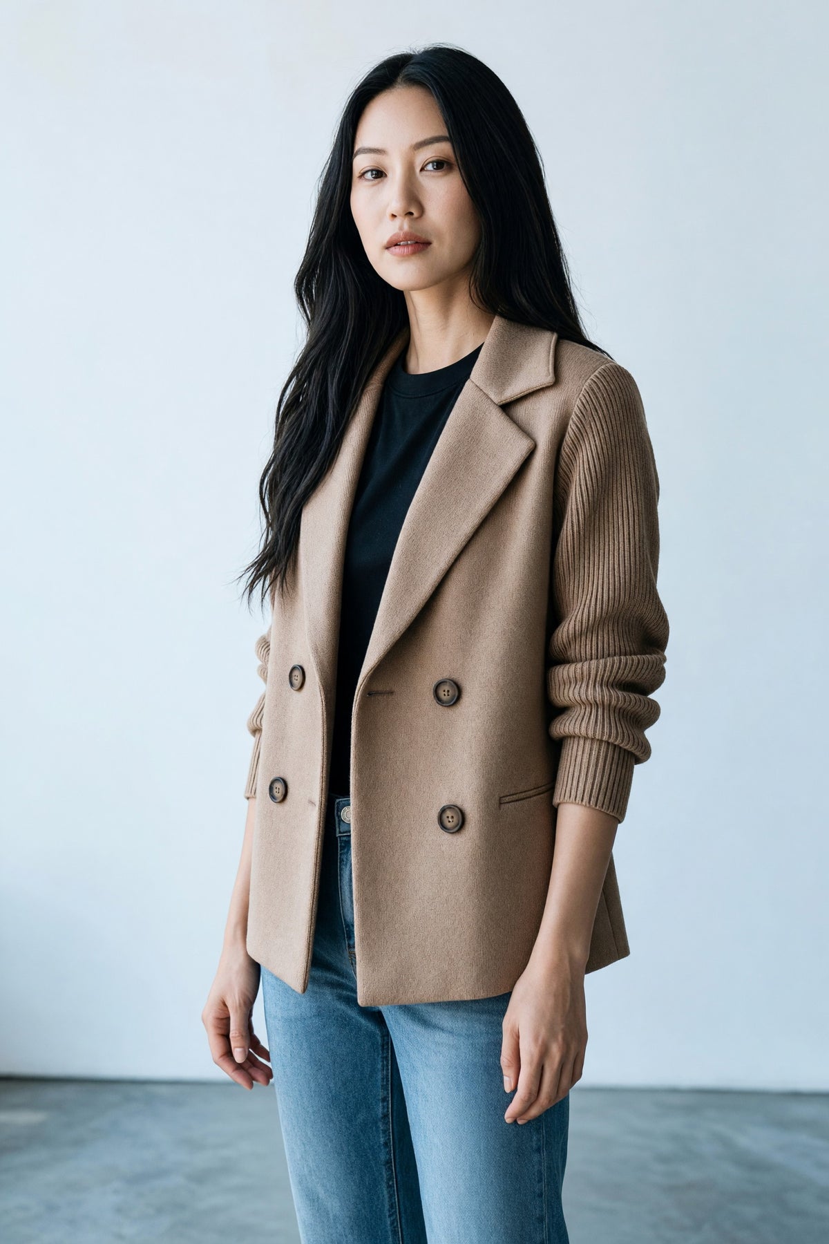 Veste croisée à manches en maille Amondar, coloris Marron, vue 3