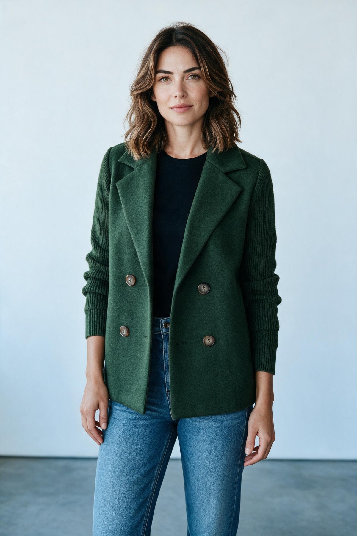 Veste croisée à manches en maille Amondar, coloris Vert Foncé, vue 1