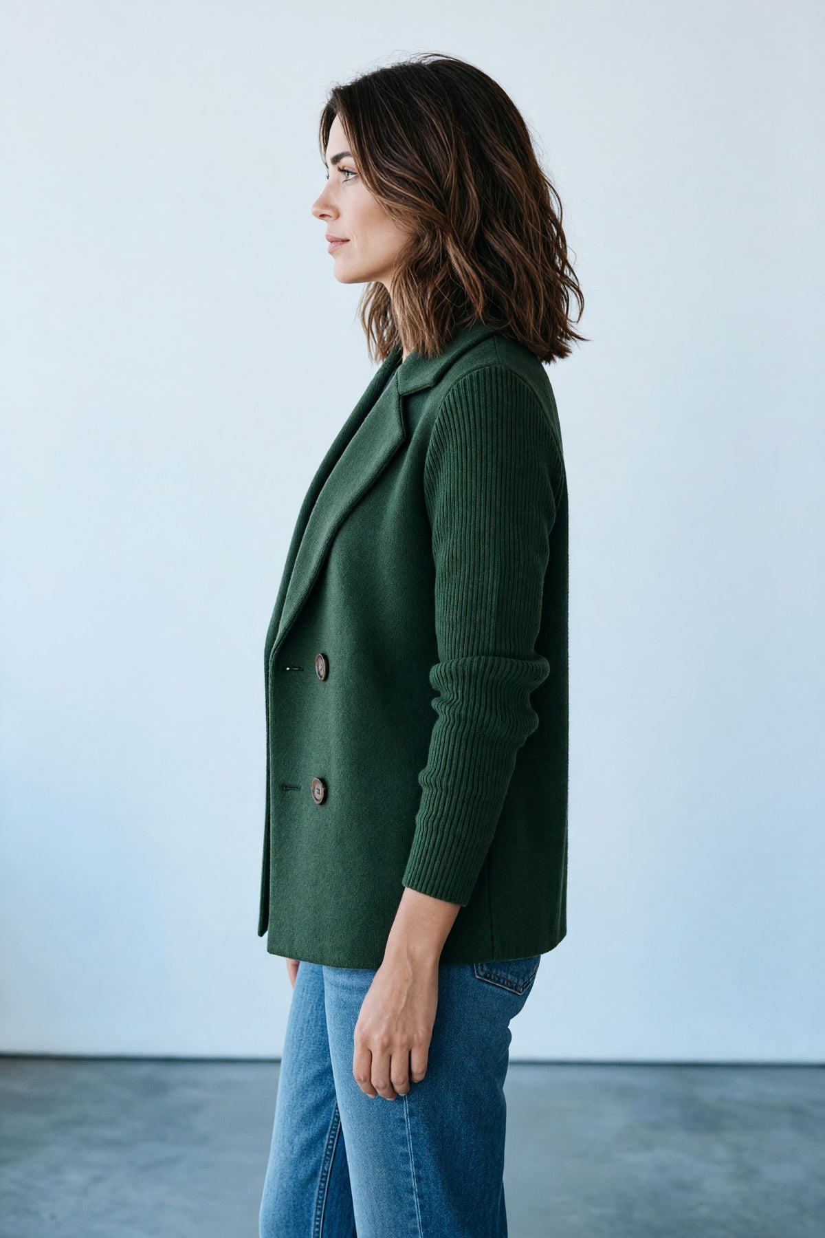 Veste croisée à manches en maille Amondar, coloris Vert Foncé, vue 2