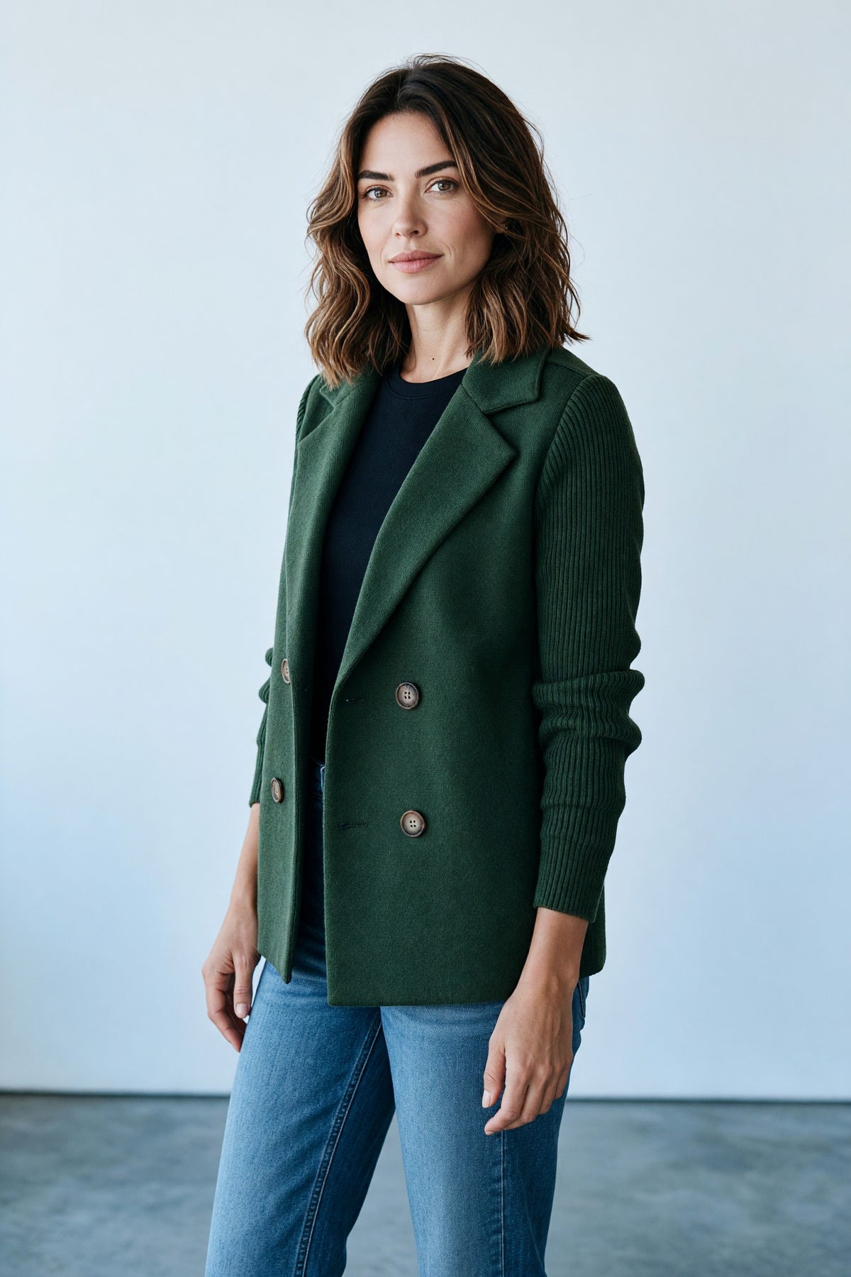 Veste croisée à manches en maille Amondar, coloris Vert Foncé, vue 3