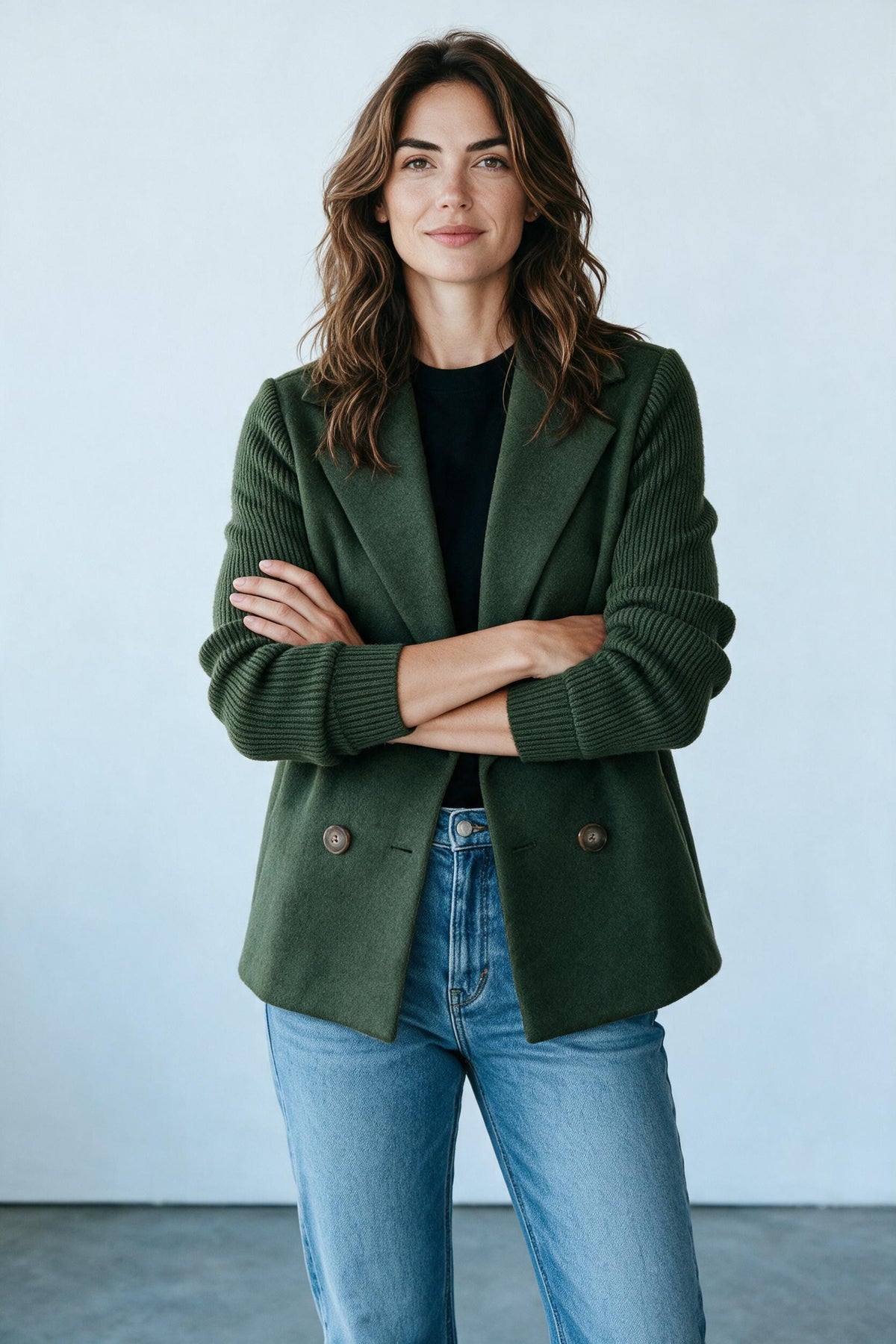 Veste croisée à manches en maille Amondar, coloris Vert Foncé, vue 4